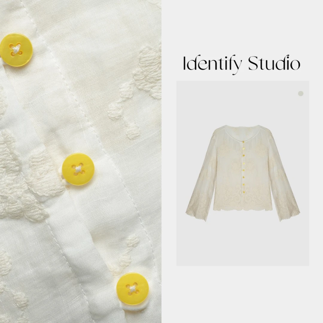 IDENTIFY香香“优雅心事”春季设计感蕾丝提花长袖衬衫上衣25SS