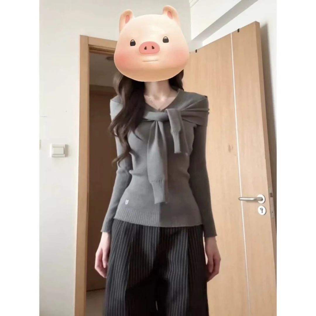 徐秋阳   假披肩毛衣  秋季新款百搭时尚休闲显瘦毛衣YM376