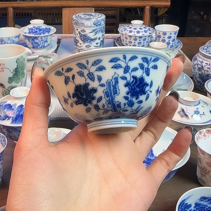 名窑口 花卉主人杯放漏
