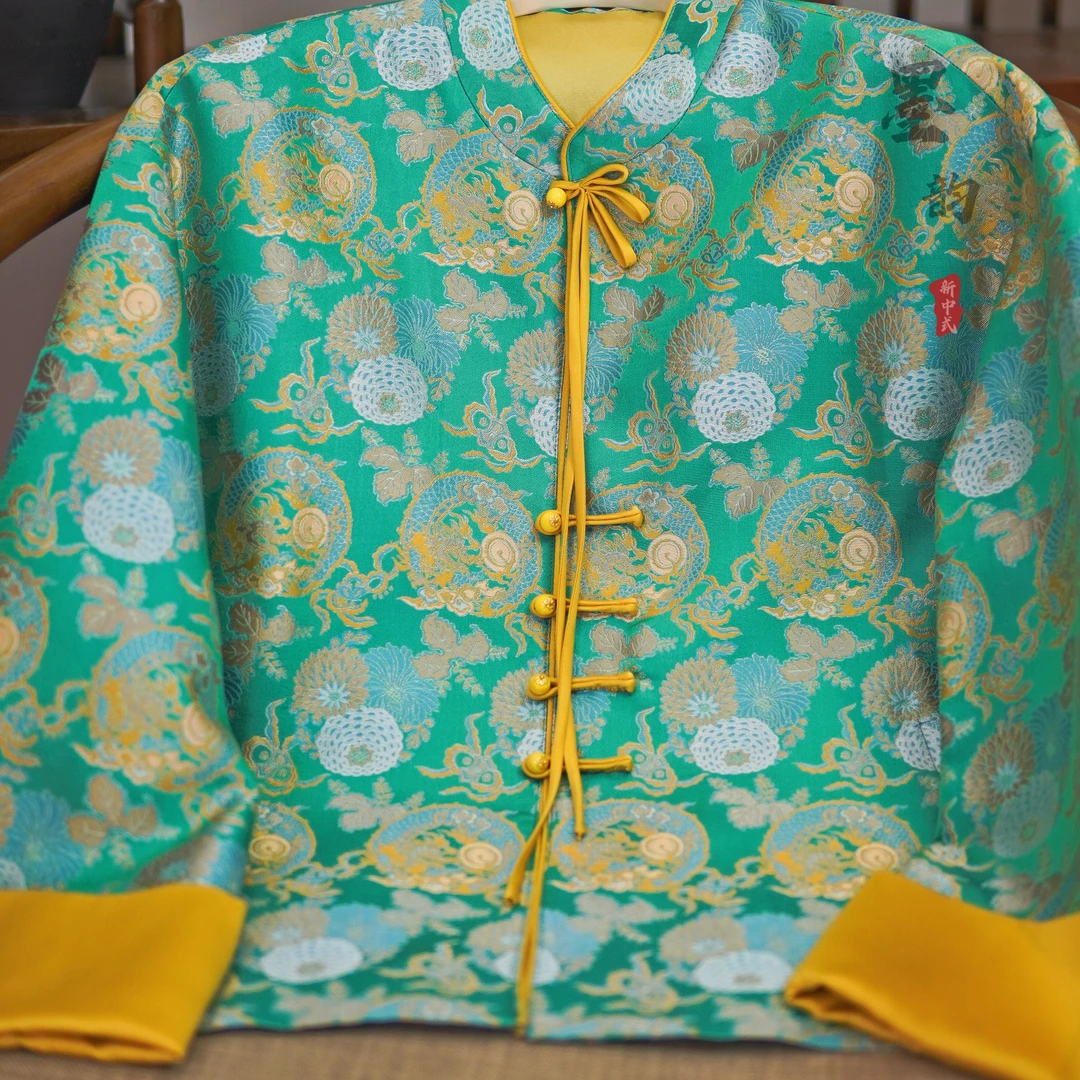 上久楷.正品绿团龙杂宝宋锦新中式外套立领盘扣非遗带钢印