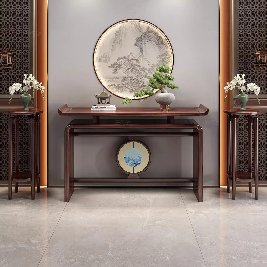 新中式玄关桌乌金木条案客厅入户门靠墙玄关台供桌超窄实木玄关柜