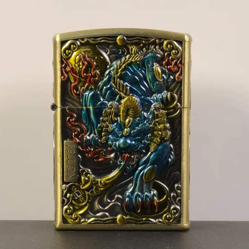 佐罗正品煤油打火机珐琅彩煤油砂轮防风经典浮雕男士高档创意貔貅