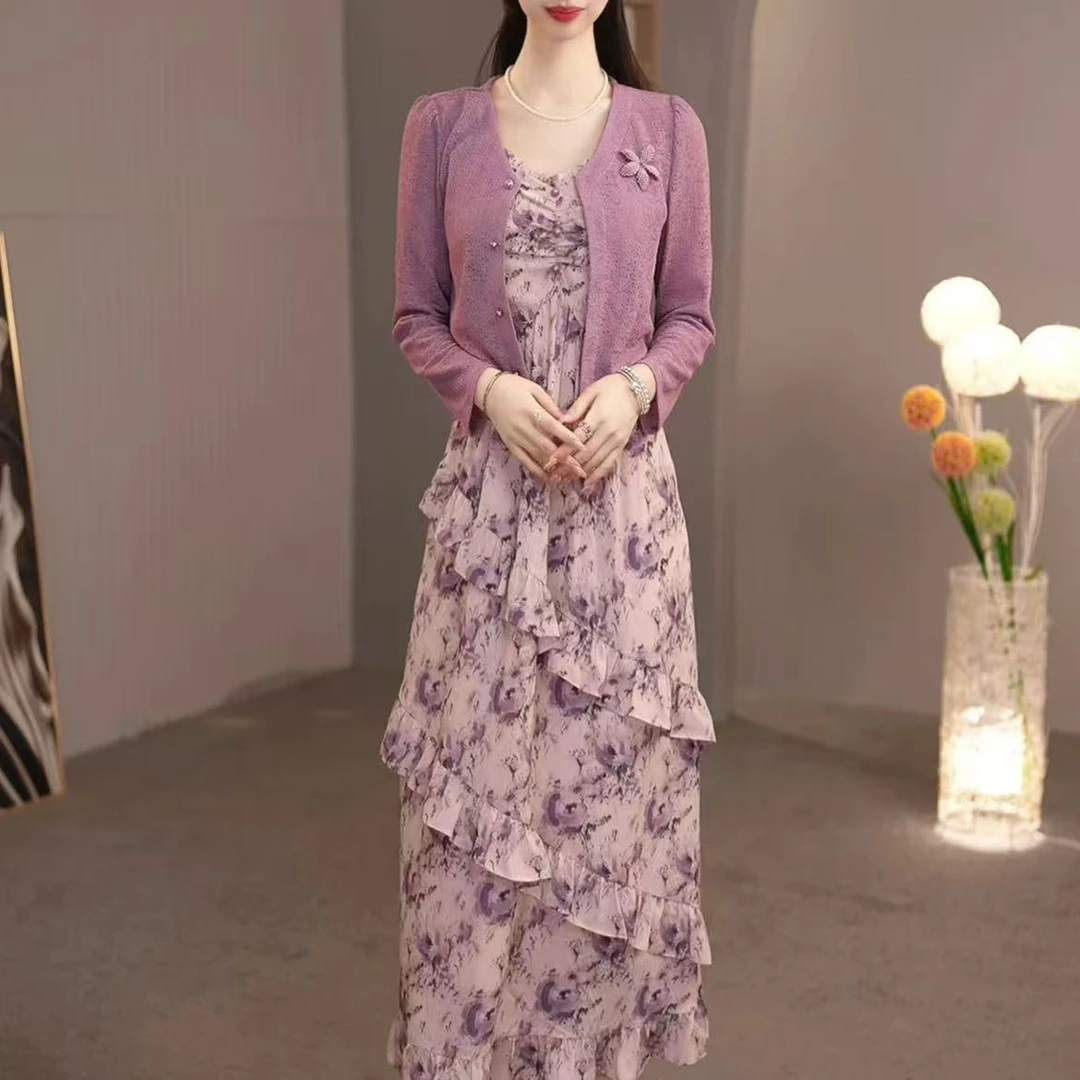 【两件套】外套配连衣裙优雅气质时尚碎花减龄休闲显瘦收腰早秋