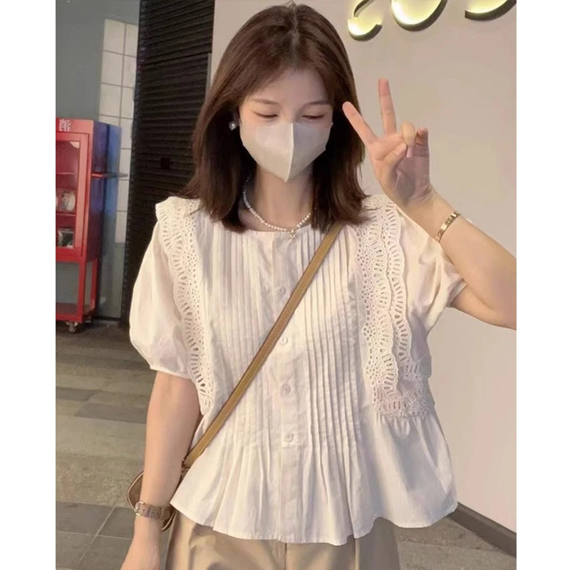 200斤大码女装特大码荷叶边夏季雪纺短袖女300斤减龄洋气别致上衣