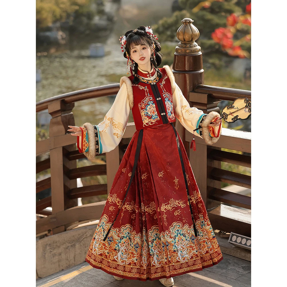 星灵古韵原创【鹿屿】明制改良汉服刺绣比甲立领马面裙加绒冬新款