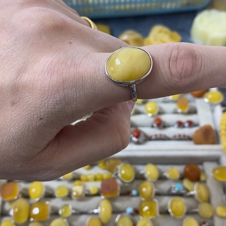 蜜蜡裸石银S925镶嵌戒指