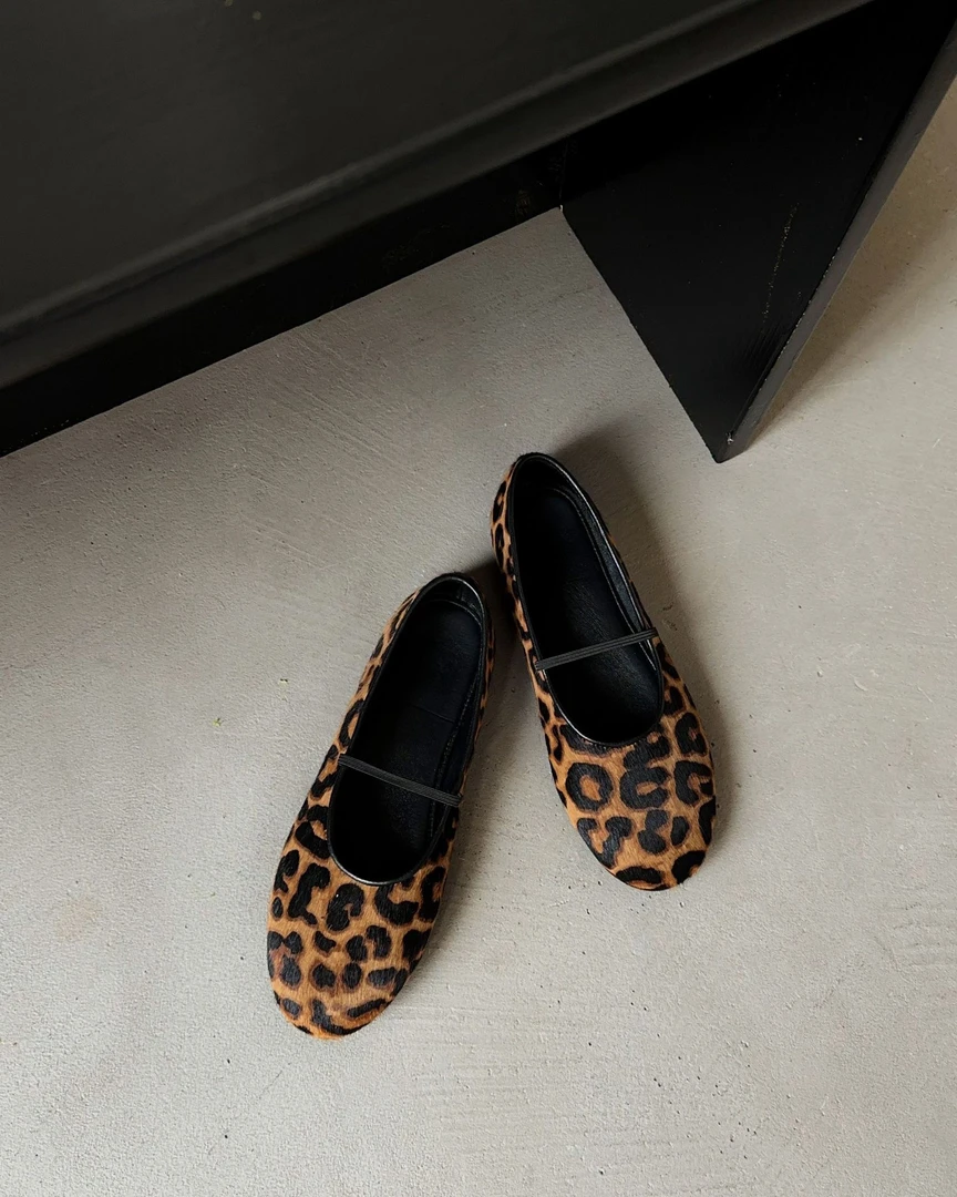 胎马毛玛丽珍鞋女单鞋真皮豹纹马毛平底芭蕾舞鞋