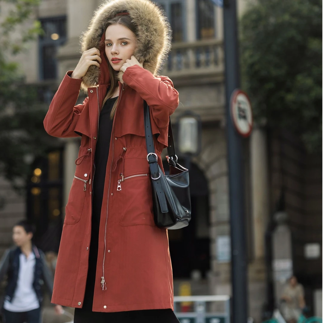 2308【加大码145-180斤】可拆卸大毛领真毛女士时尚冬派克服