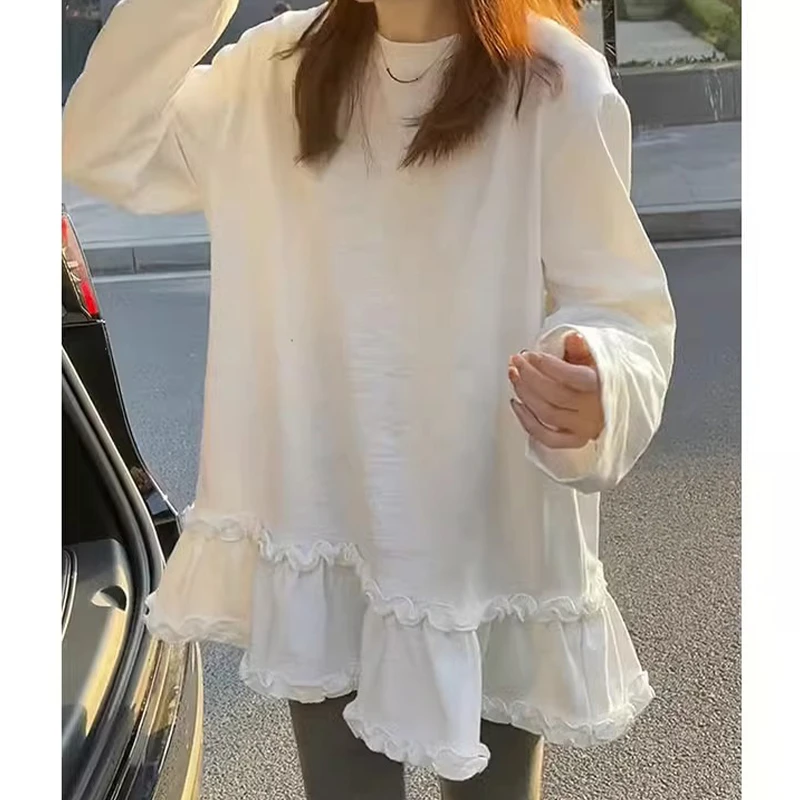 白色中长款打底衫女春季新款高级感宽松显瘦减龄内搭t恤气质上衣