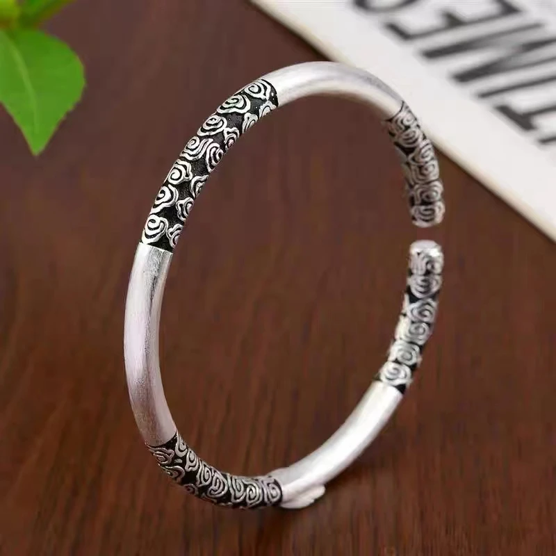 足银手镯 足银复古金箍棒开口手镯CL083