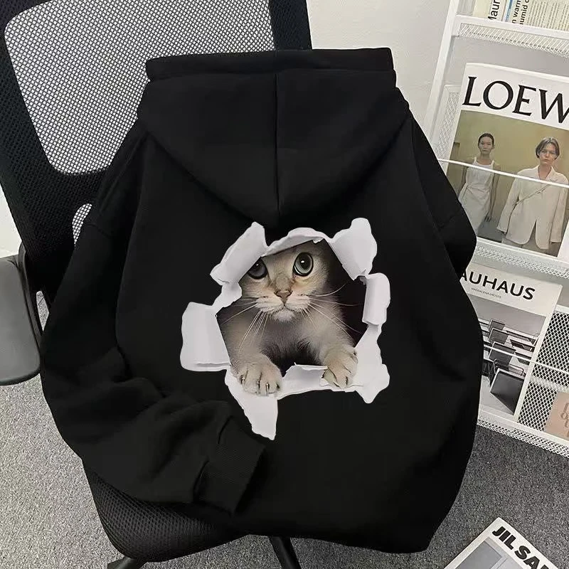 重磅500g加绒加厚连帽卫衣日系卡通可爱猫咪秋冬休闲宽松男女外套