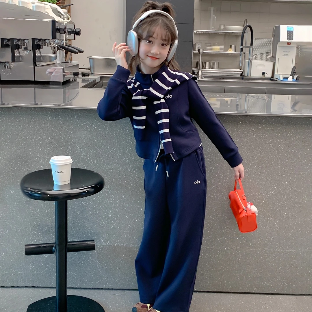 女童套装春秋2025新款洋气儿童秋装夹克衫运动时髦女孩大童两件套