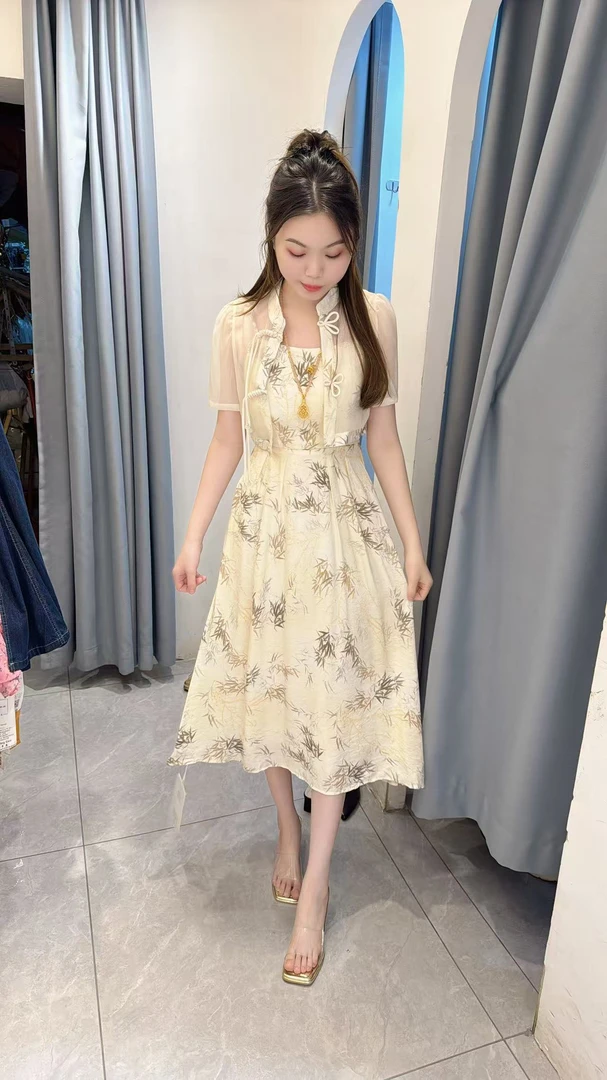 丹妮丝夏季新款减龄时尚套装显瘦开衫吊带裙两件套套裙