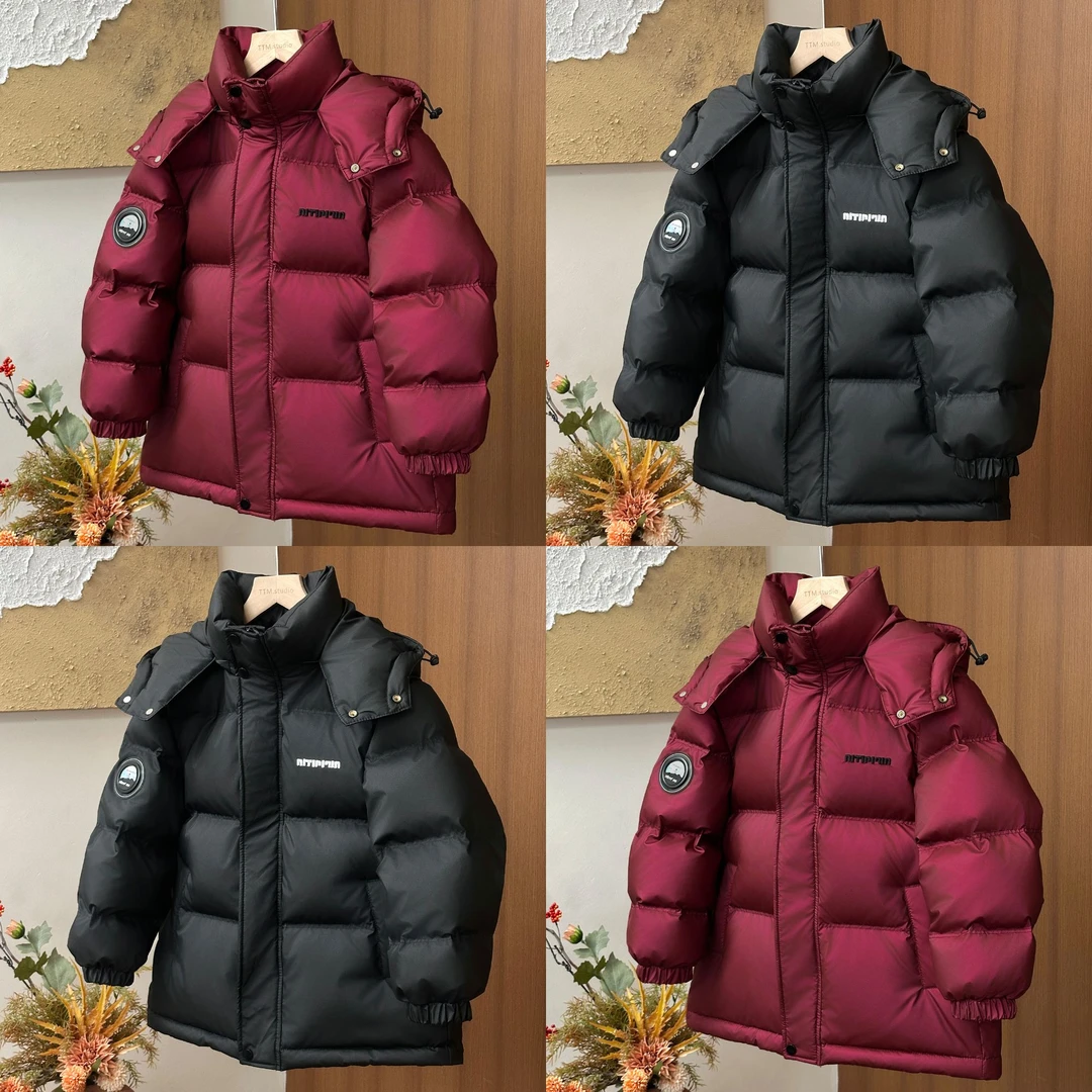 【90白鸭绒五防】男女童新款五防免洗羽绒服纯色连帽雪山防寒外套