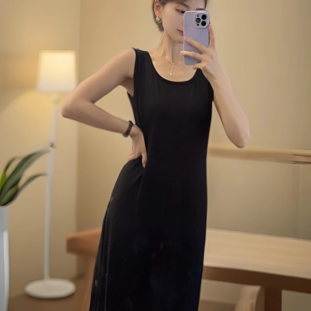 连衣裙宽松遮肚显瘦高端长款连衣裙