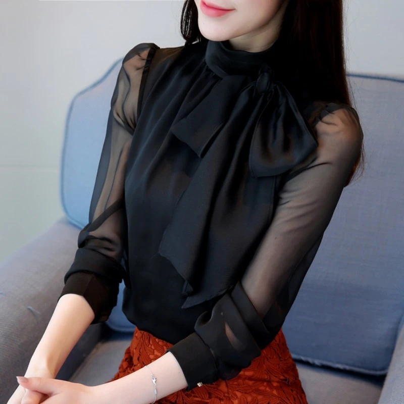 雪纺衬衫长袖2025春秋新款流行轻熟长袖体恤女人味气质打底上衣潮