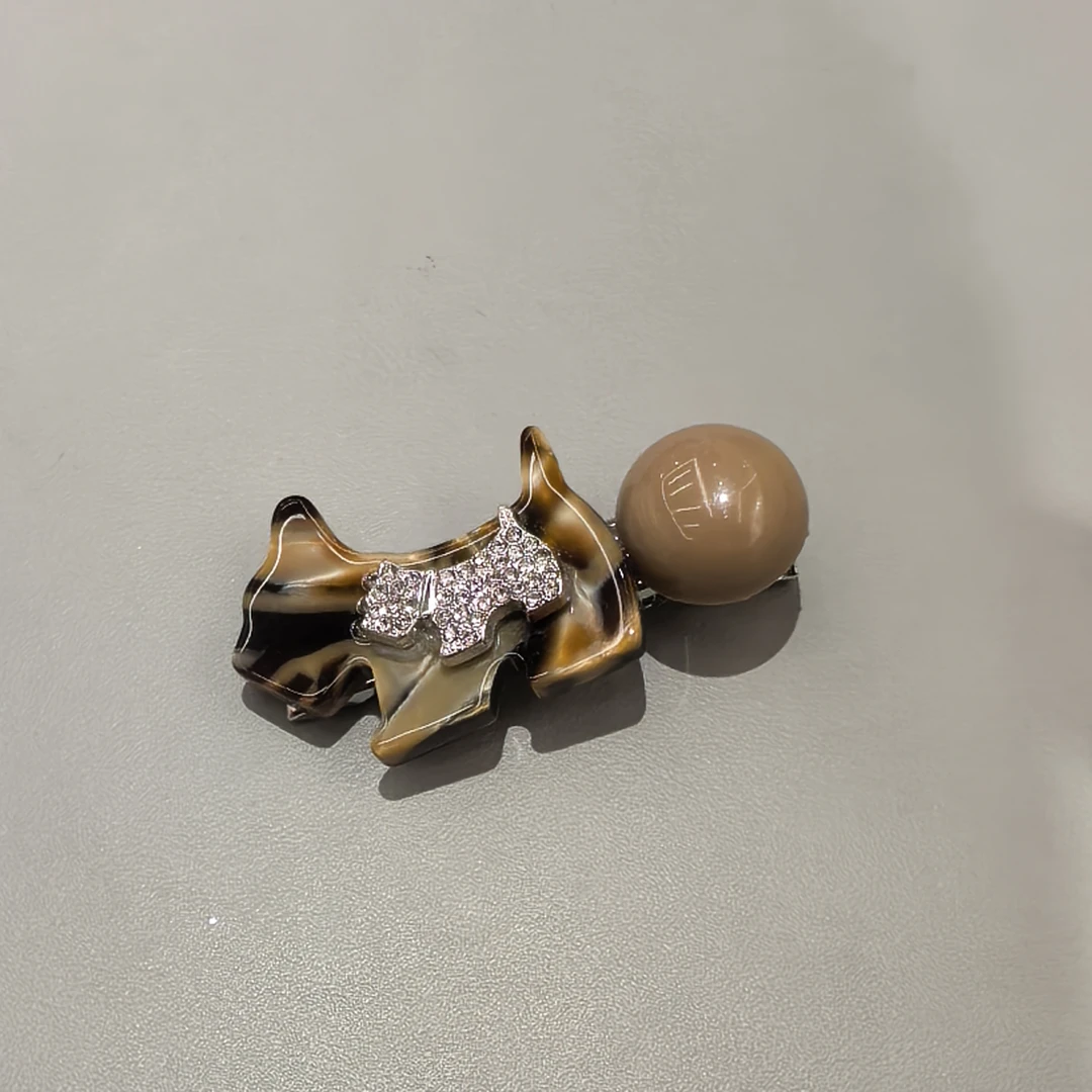 A082卡其色豆豆条纹狗狗闪闪边夹