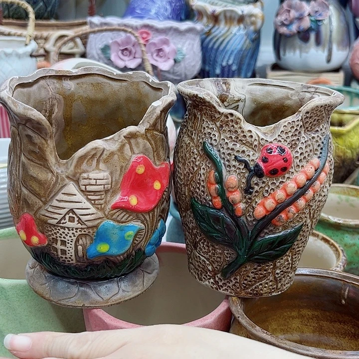 多肉绿植陶瓷花盆9.9包邮，有孔