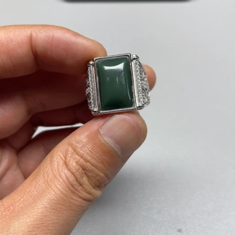 和田玉戒指银S925镶嵌非*