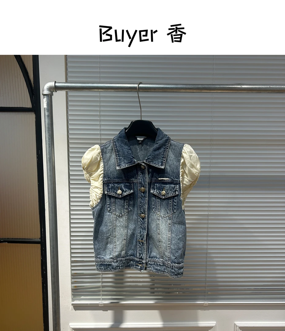 【Buyer 香】251039夏季新款短款拼接牛仔马甲