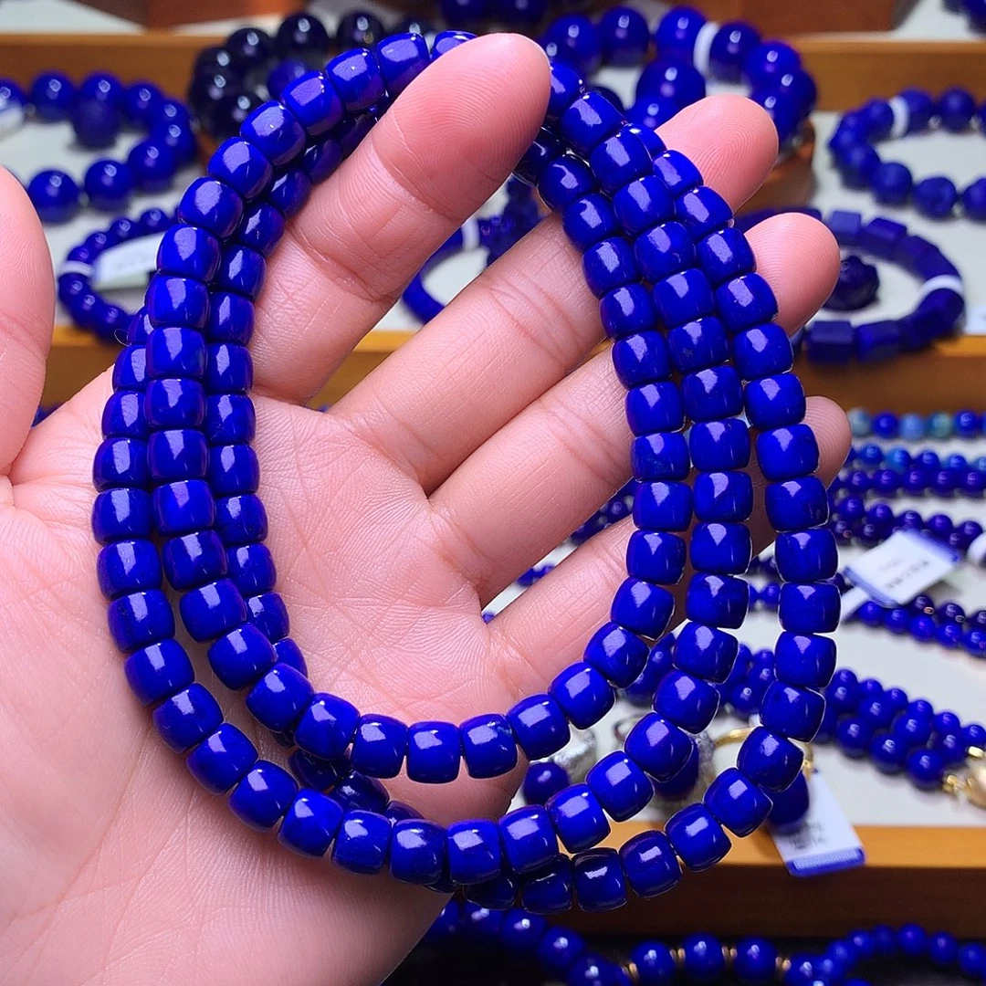 青金石未镶嵌手串7.3m老货天花板捡漏精工直切108佛珠