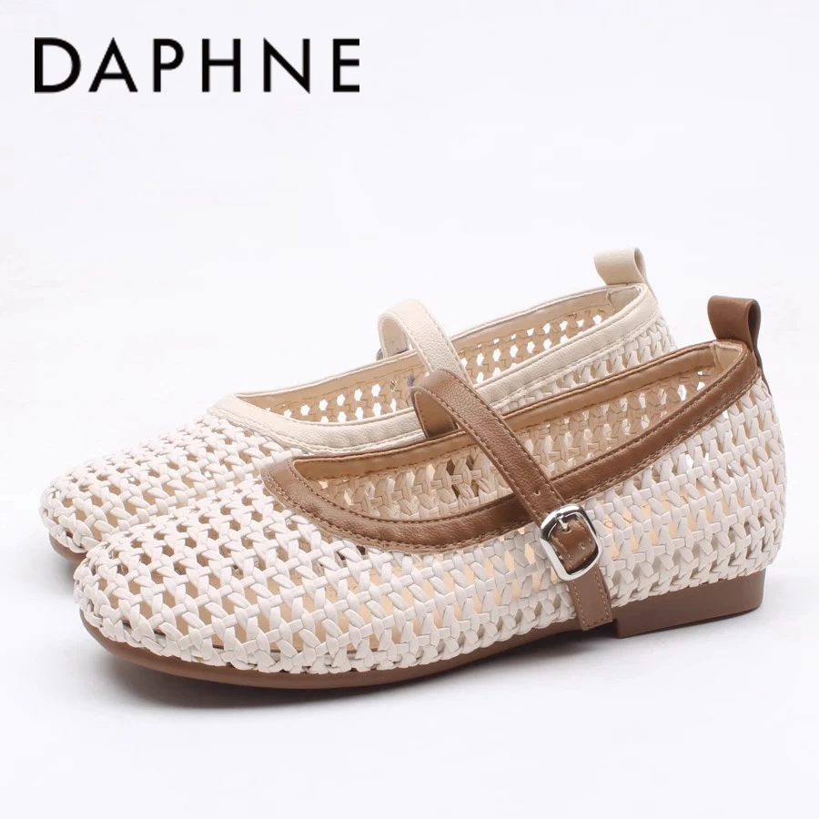 达芙妮2025夏款时尚平底编织镂空休闲舒适凉鞋女鞋