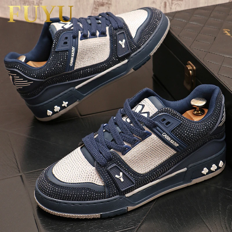 轻奢满钻低帮板鞋男士2025秋季季新款潮流时尚嘻哈潮鞋休闲男鞋