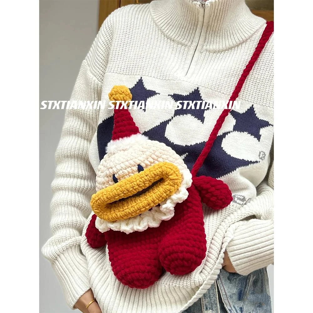 圣诞老人手工编织包包网红香肠嘴送女友钩织大嘴怪材料包钩针成品