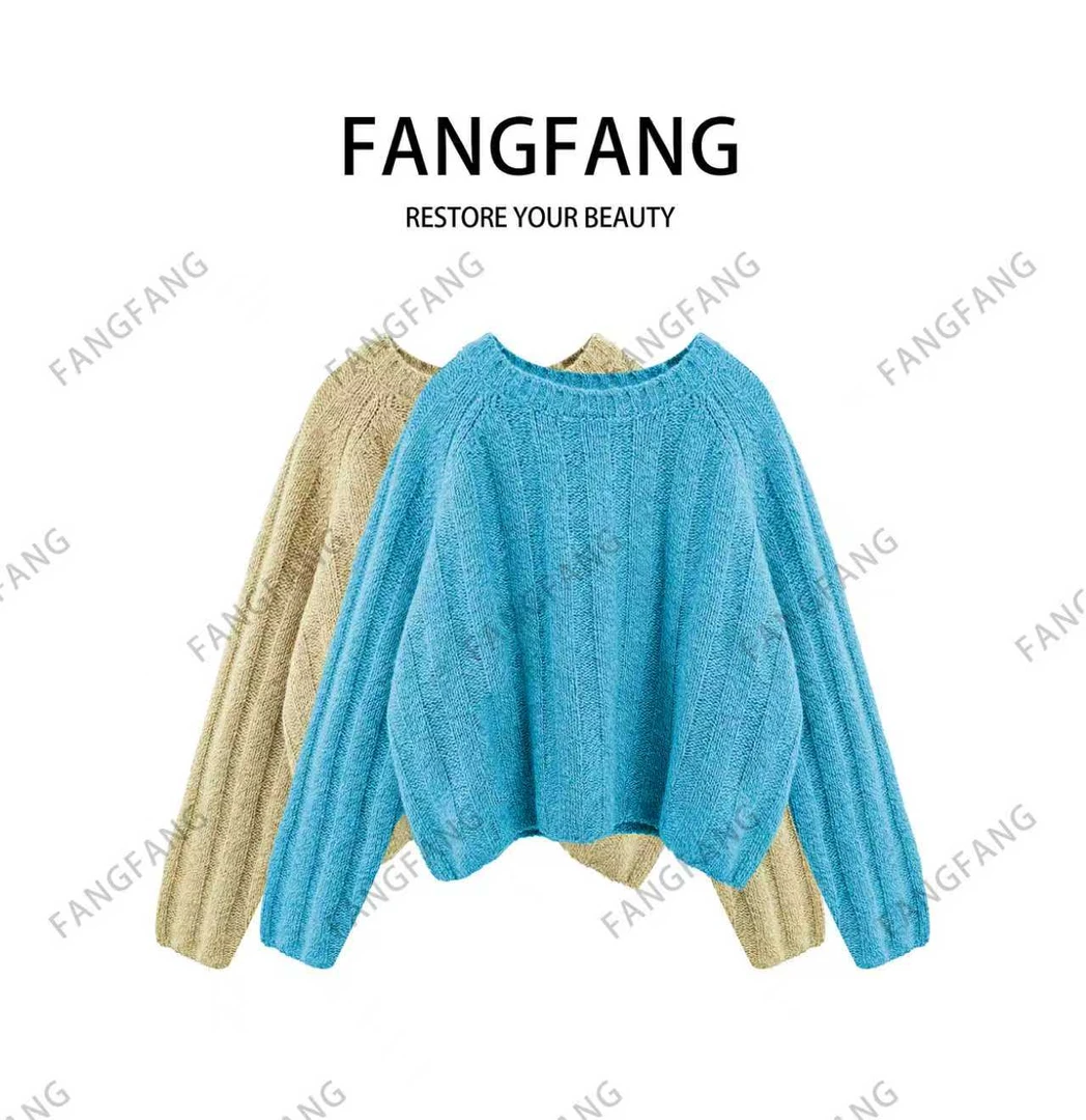 F.F保暖常规袖针织坑条长袖圆领毛衣绞花百搭简约套头098498