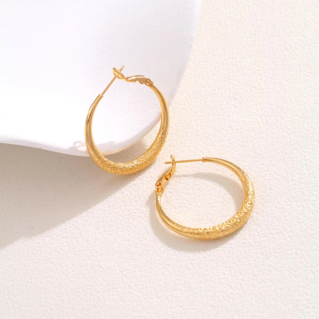 铜合金耳饰 《货号9457》肌理纹圆环素圈耳环