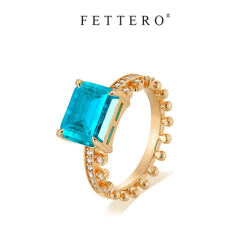 fettero 铜合金戒指 【金色蓝珠子锆皇冠戒指】气质轻奢蓝色镶嵌