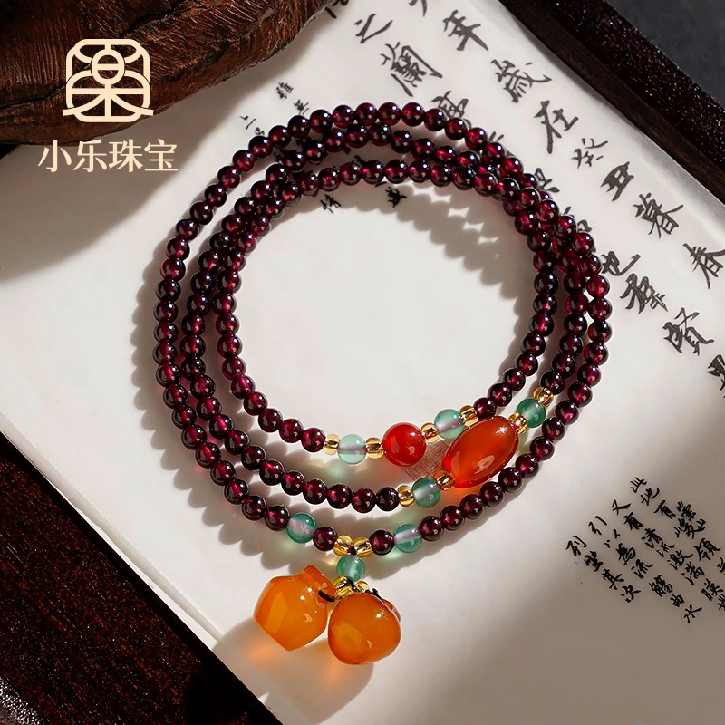 三圈石榴石手串玉髓手工轻奢复古百搭民族风手链多样性发一-5205