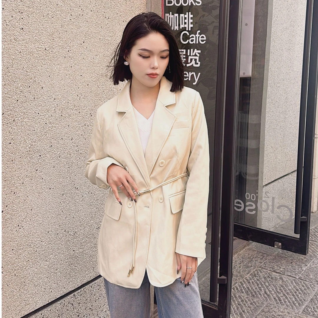 美拉德皮衣西装外套女2024春秋季新款高级感宽松气质pu皮西服上衣