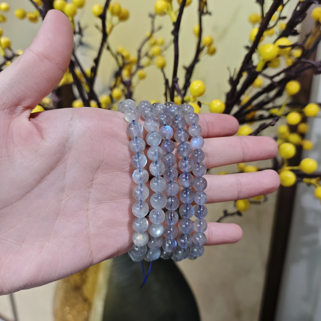 【遇见轻奢珠宝】-0045-天然月光石灰月光单圈手链珠径7-8多样性发1