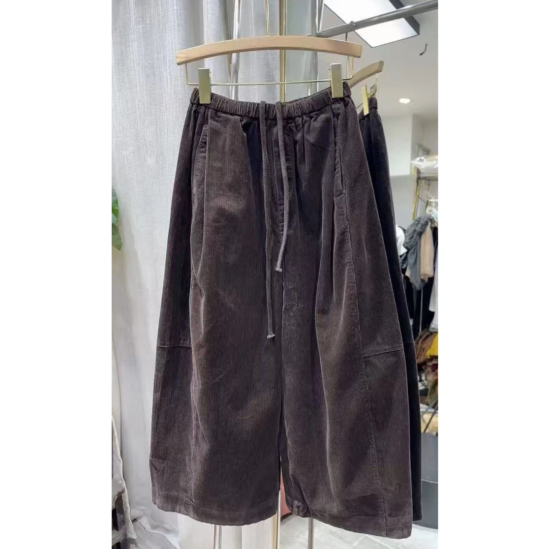 艾塔莉秋季厚款灯芯绒休闲裤口袋阔腿裤休闲裤冬季时尚显瘦百搭女