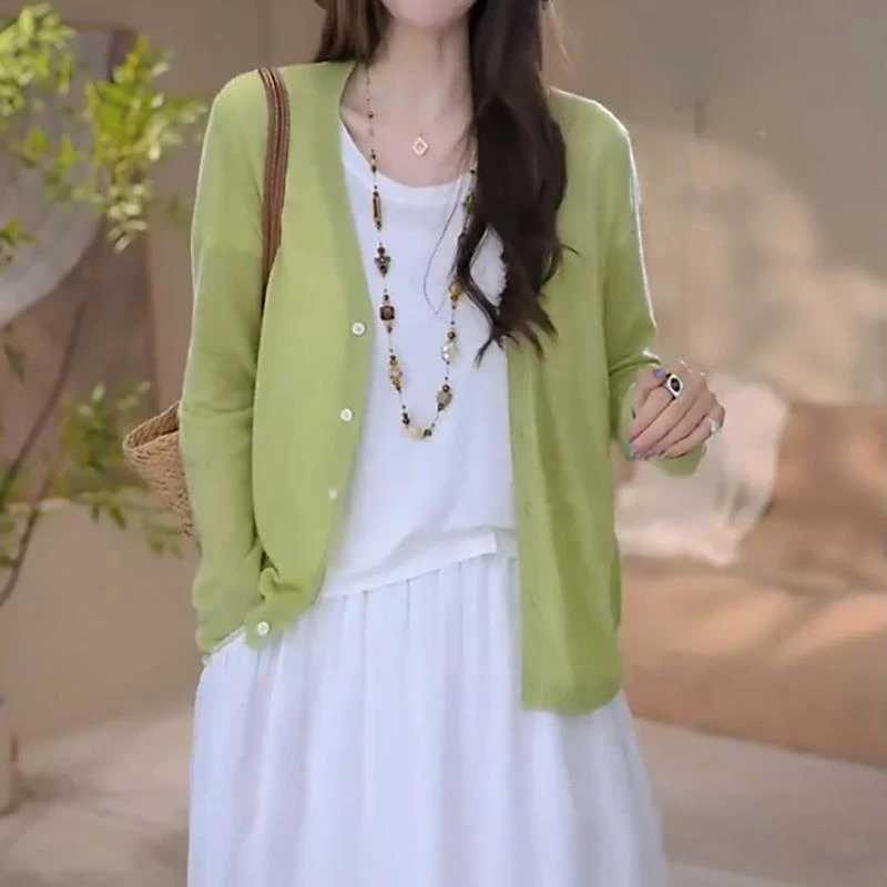 小清新针织防晒开衫长袖女2025夏季大码胖mm宽松薄款休闲时尚上衣