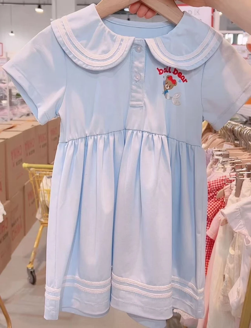 【小美人鱼】Z089夏季新款女童时尚淑女凉感公主裙娃娃领翻领甜美