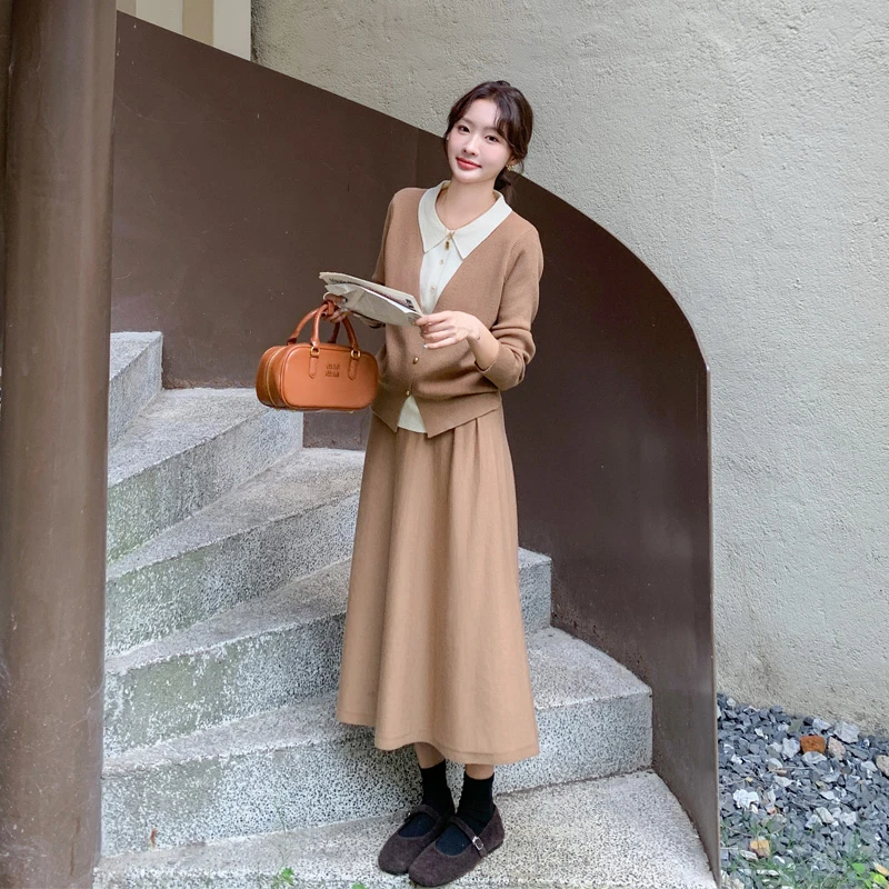 韩系松弛感清冷风针织套装裙2025春秋新款小众ins优雅气质两件套