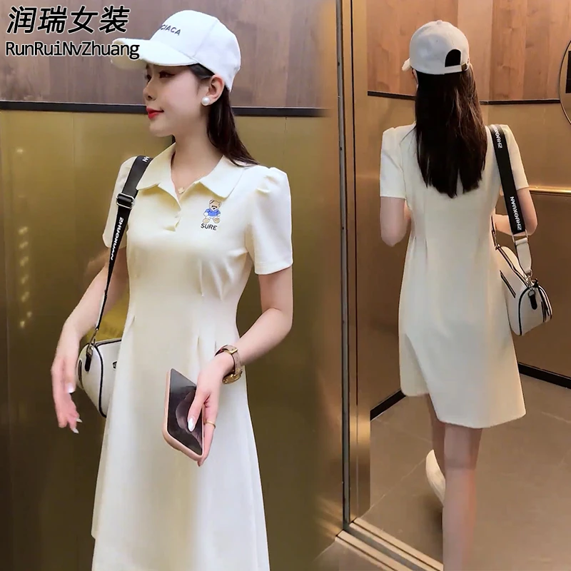 修身短袖显瘦套头连衣裙减龄学生裙气质纯色夏季裙子时尚休闲收腰