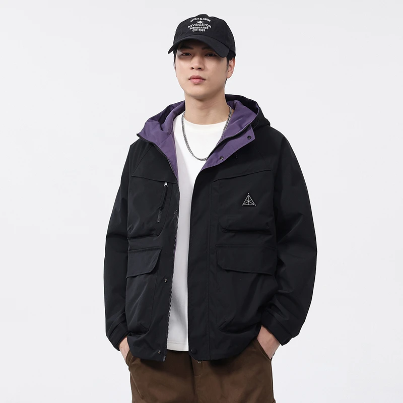 秋冬季防风连帽双面穿夹克男户外宽松运动休闲潮流情侣外套派克服