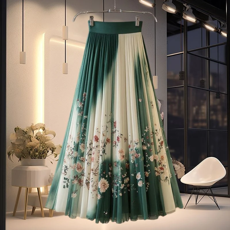 国风复古碎花印花雪纺裙子2025夏季新款设计感小众收腰漂亮半身裙