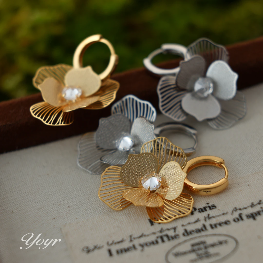 YOYR 黄铜耳饰 小香风锆钻大丽花耳环轻奢气质高品质设计感耳扣