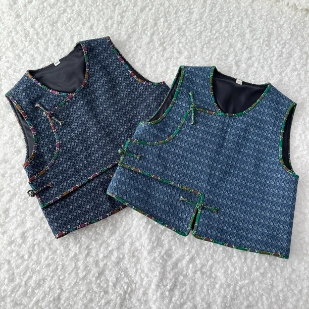 水洗牛仔蒙古元素儿童百搭碎花韩版时尚无袖女童夏季马甲童装马夹