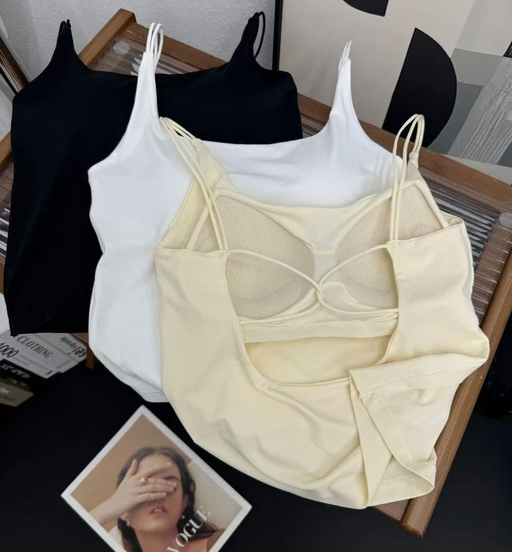 凉感无痕美背带胸垫吊带背心女