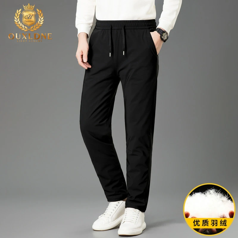 OUXLDNE 羽绒裤男冬季新款保暖防寒外穿直筒休闲弹力中年爸爸长裤