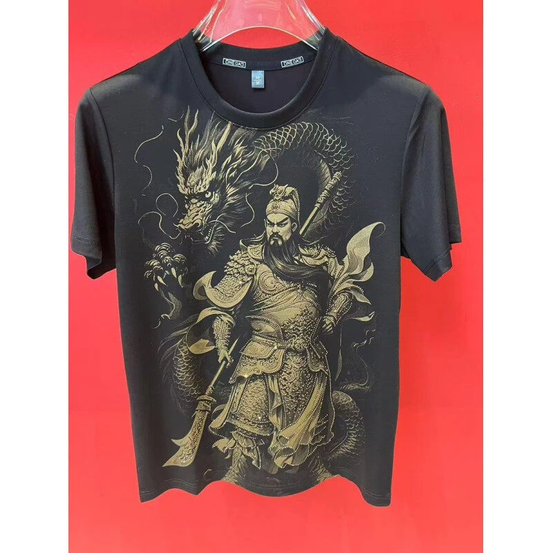 2025新款霸气关羽图短袖男士时尚轻奢潮流圆领百搭薄款修身型