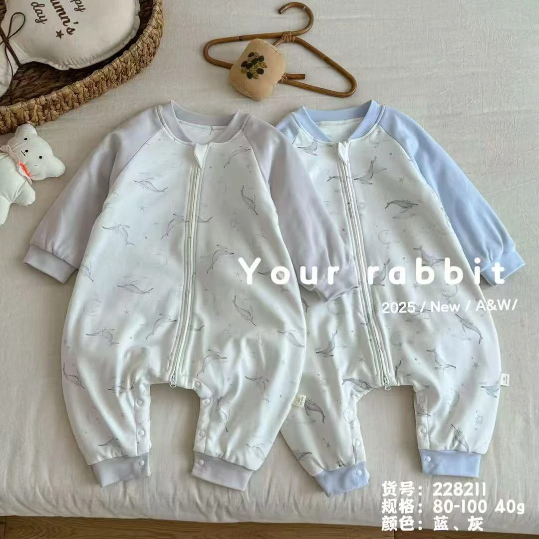 玥儿兔40克薄棉睡袋男女童婴幼儿分腿睡袋春秋冬款防踢被连体爬服