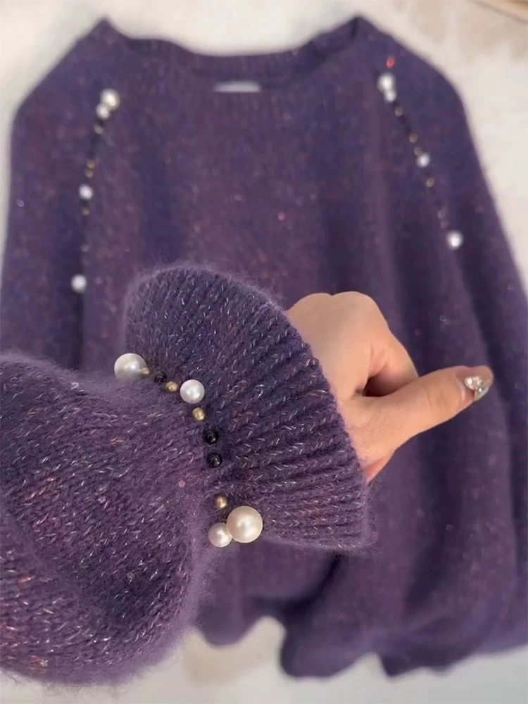 紫色套头——高级灰浣熊亮片]~新款网红百搭长袖时尚休闲衣