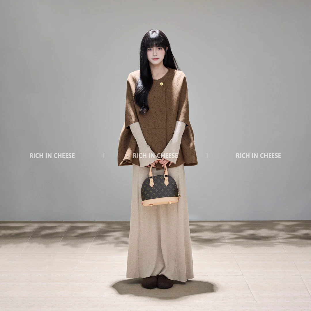 RICHINCHEESE 旧梦佳人 冬季千金感时尚百搭气质宽松斗篷毛呢外套
