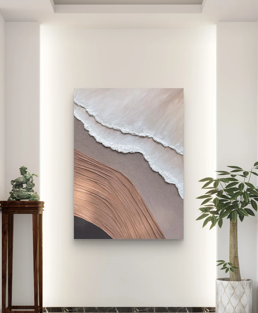 《温柔的海》手绘诧寂风立体海浪肌理画油画装饰画玄关客厅沙发背景
